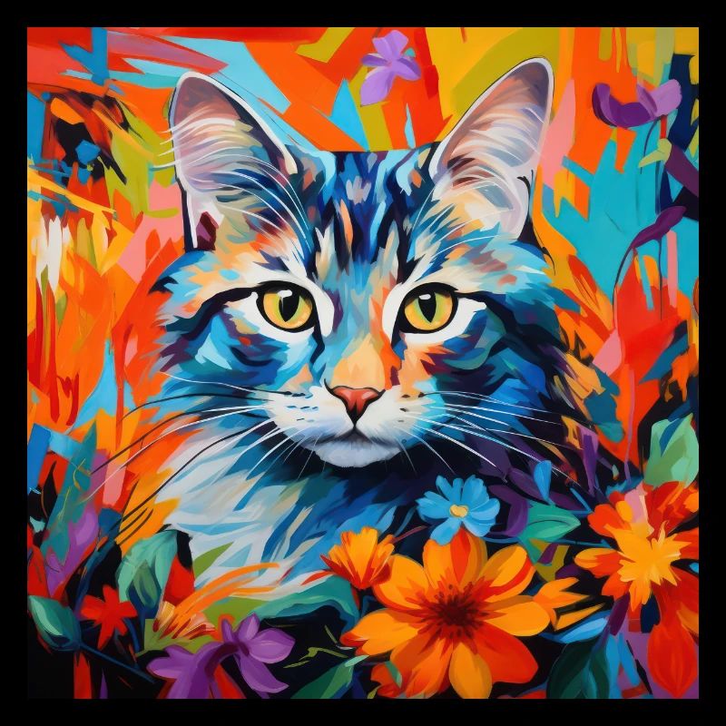 chat, motif de chat, fleurs, cadeau, idée cadeau