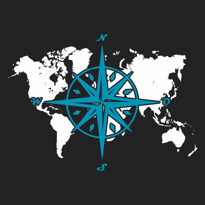 Windrose oder Kompassrose mit weißer Weltkarte