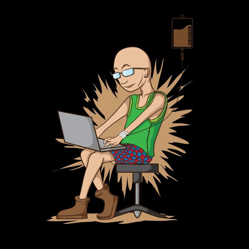 Kaffeetrinkender Nerd beim Hacken hängt am Kaffeet