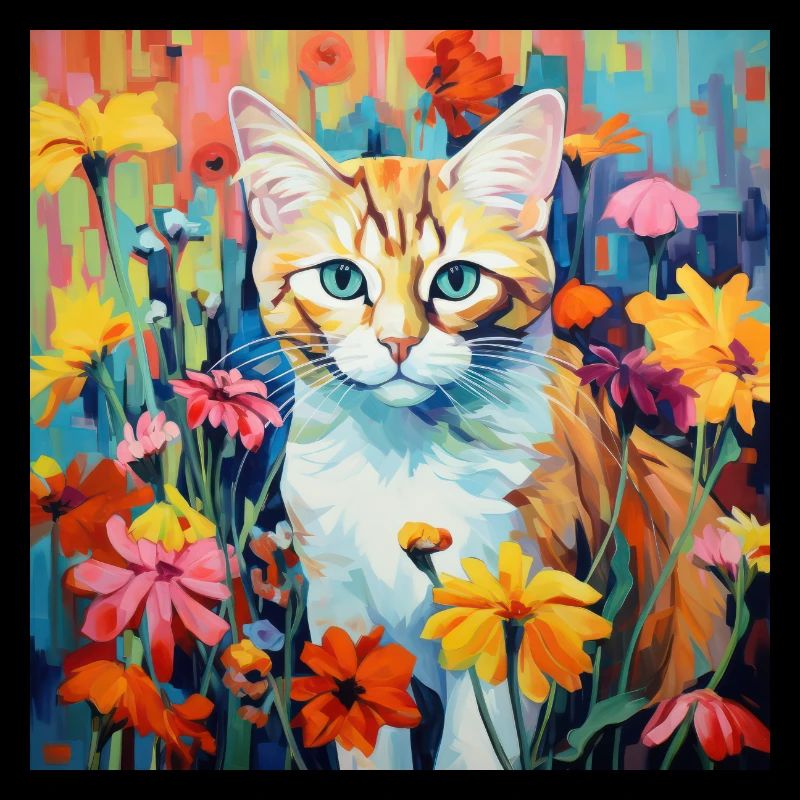 chat, motif de chat, fleurs, cadeau, idée cadeau