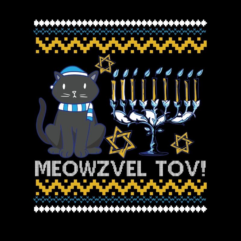 Meowzel Tov Hanoukka Ugly Noël Pull Chat