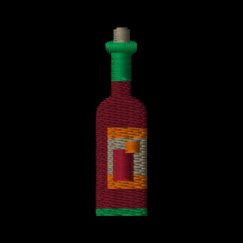 Bouteille de vin brodée