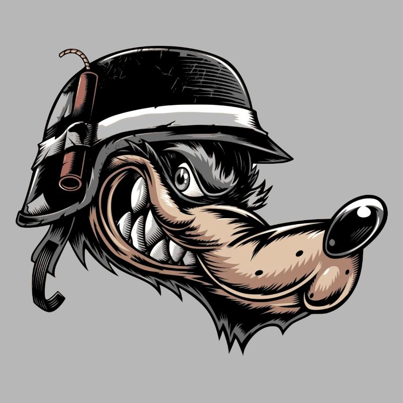 Grimmiger Comic-Wolf mit Helm