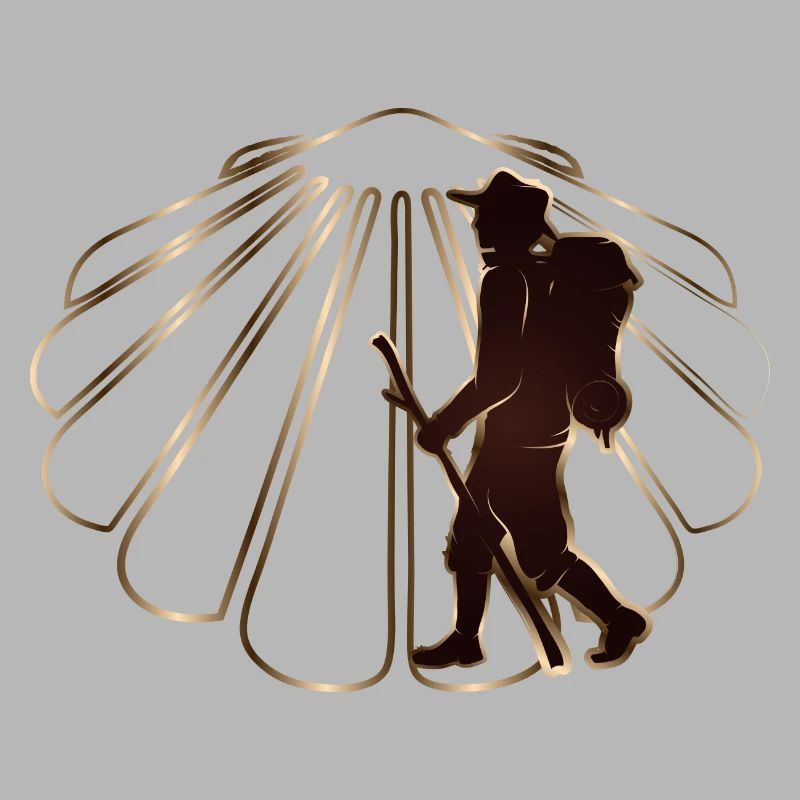 A pilgrim on a pilgrimage path with scallops