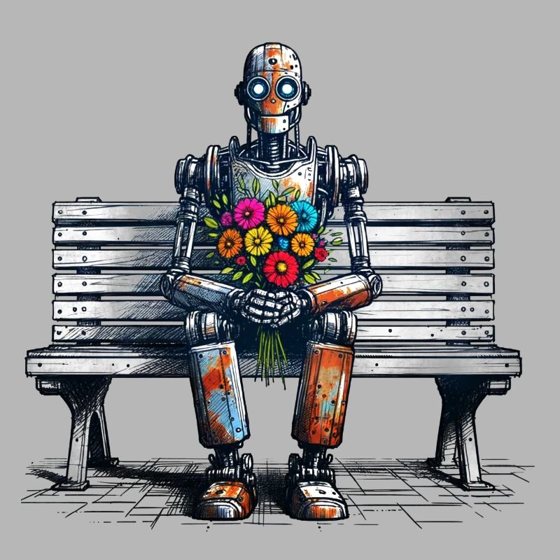 Robot banc fleurs Robot amour Art rouillé