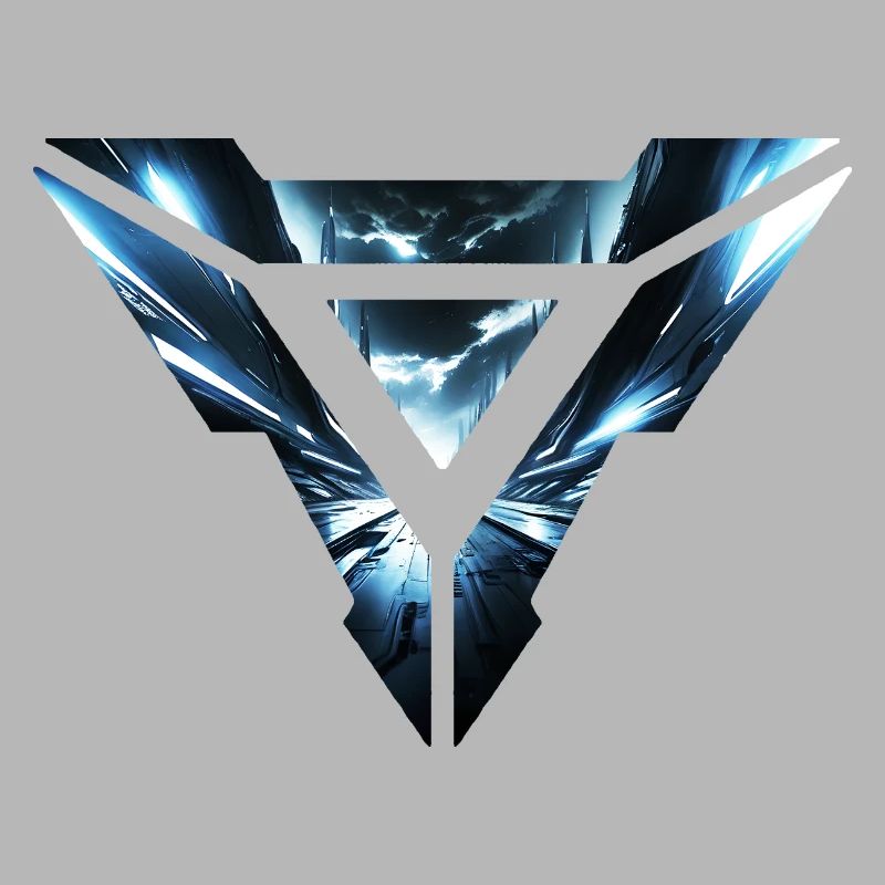 Futuristic Cyber Realm Triangular Design