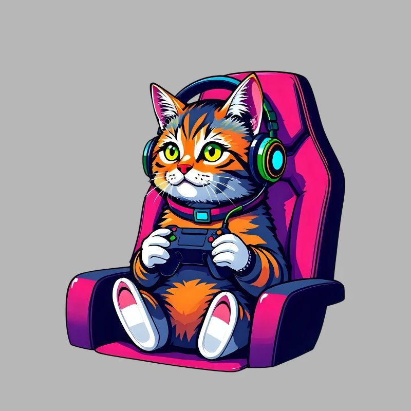 Retro Gamer Cat with Headset and Controller