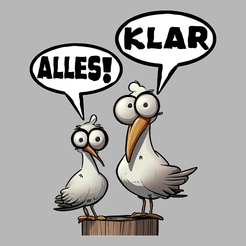 Funny seagulls with speech bubbles All clear