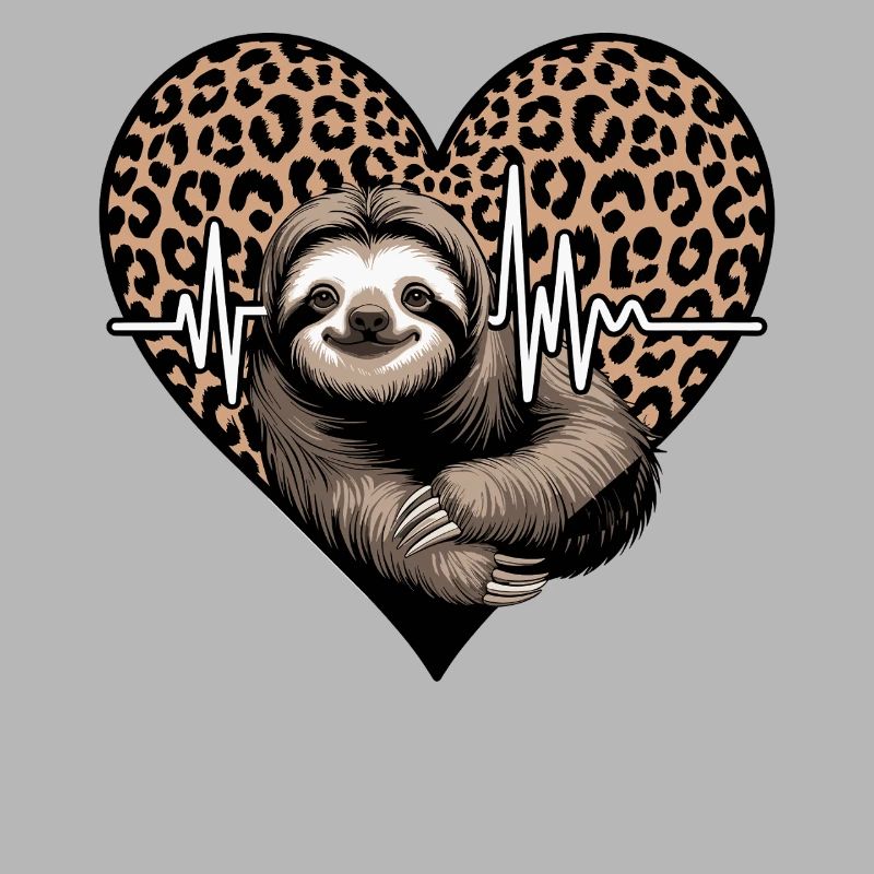 Casual Sloth Heart Leopard Pattern