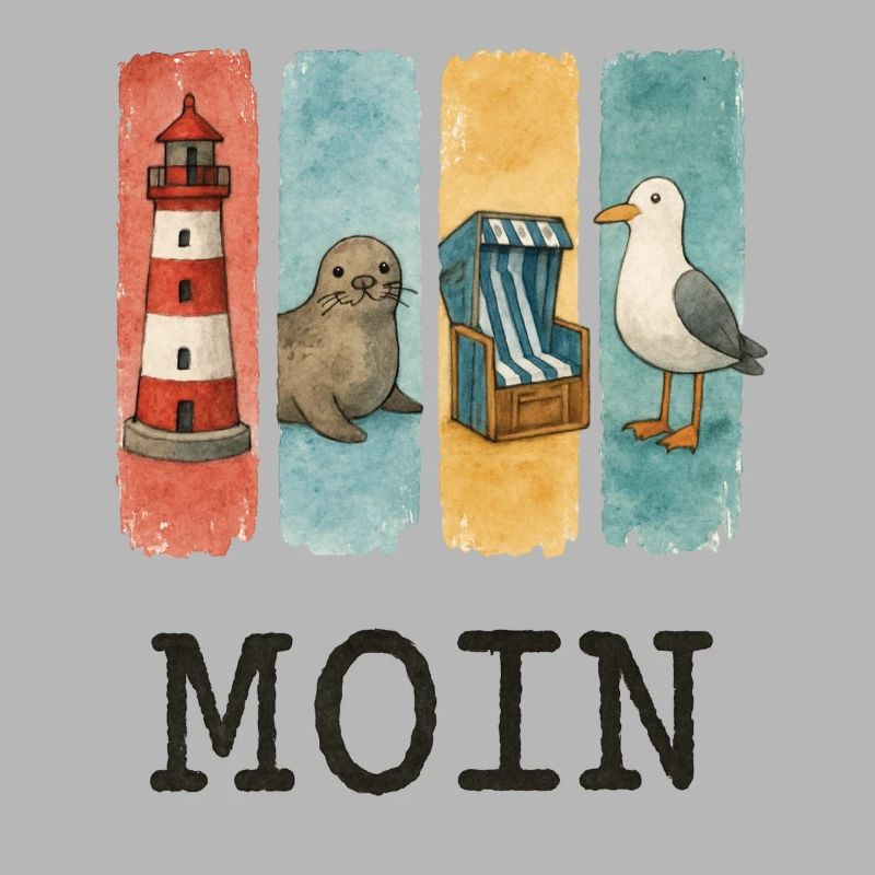 Moin Leuchtturm Robbe Strandkorb Möwe Küste