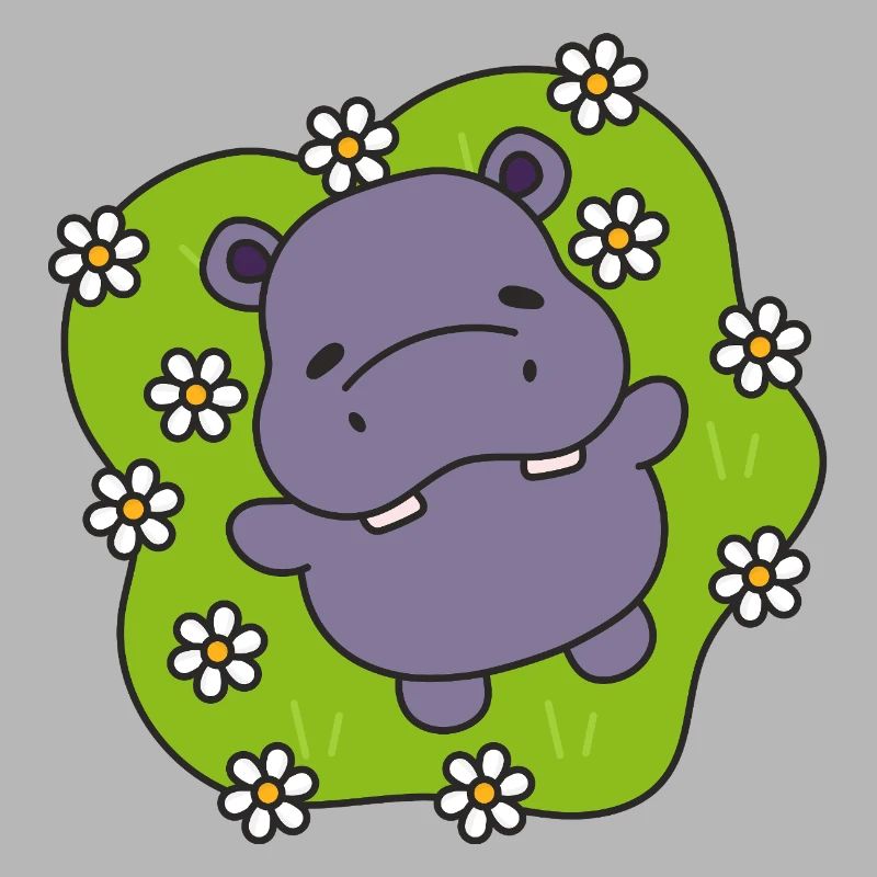 Hippo violet sur gazon fleuri