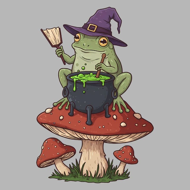 Frog Witch Cauldron Over Mushroom Ring