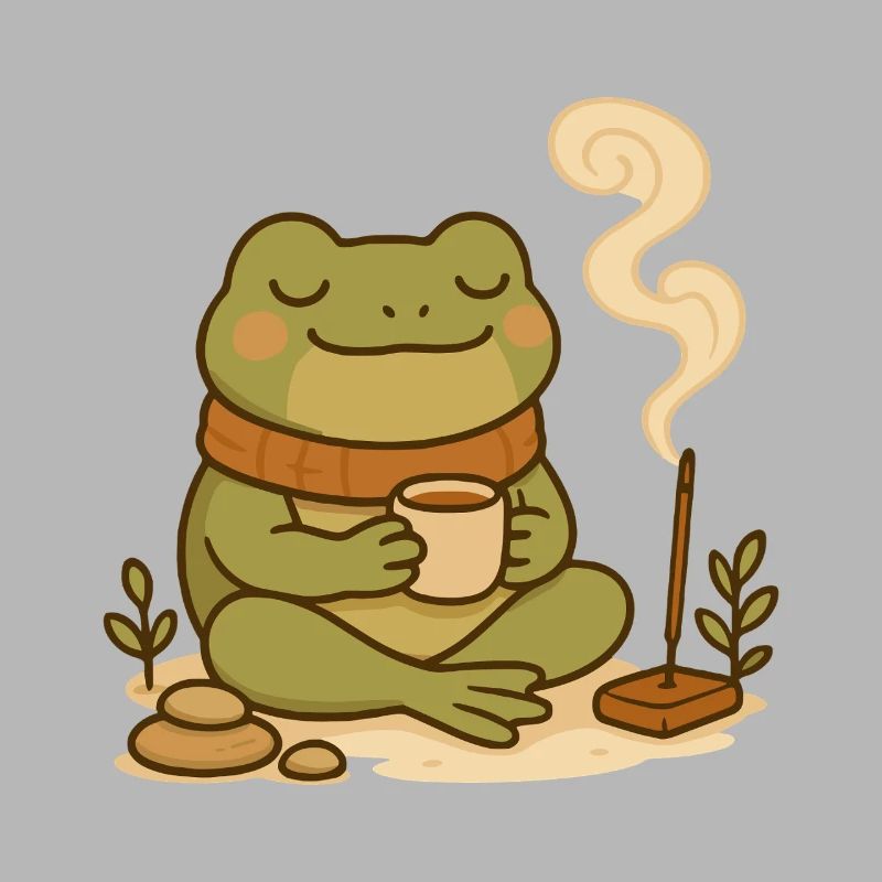 Grenouille consciente avec thé et bâtonnets d’encens
