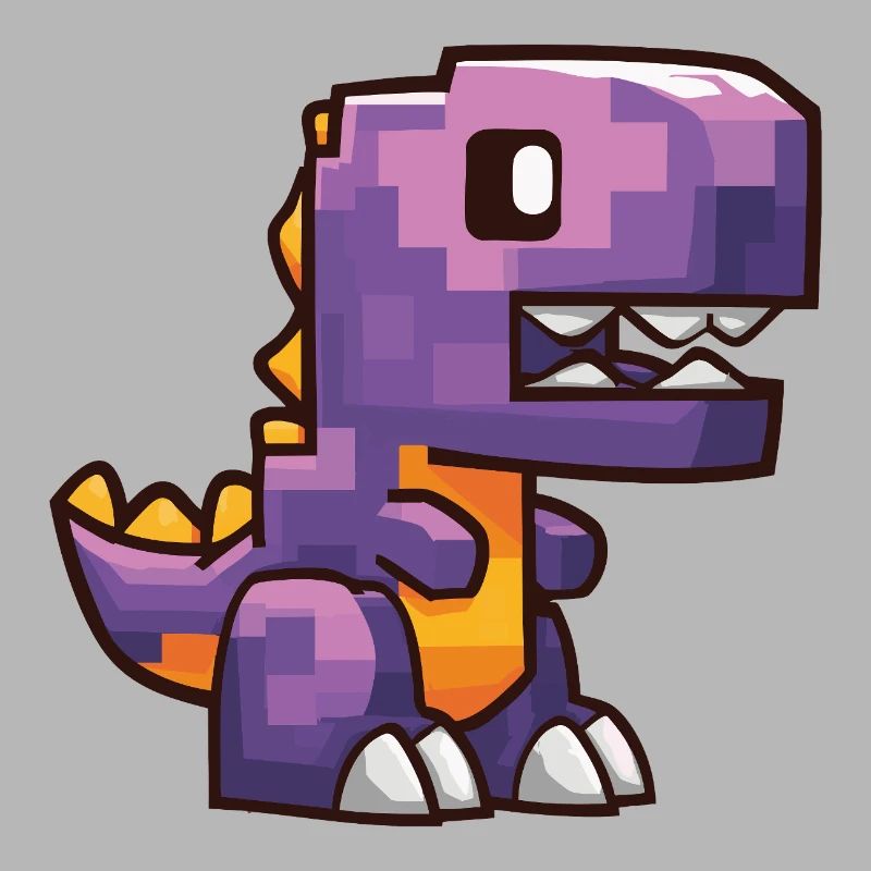 Pixel Dino – T-Rex de dessin animé violet