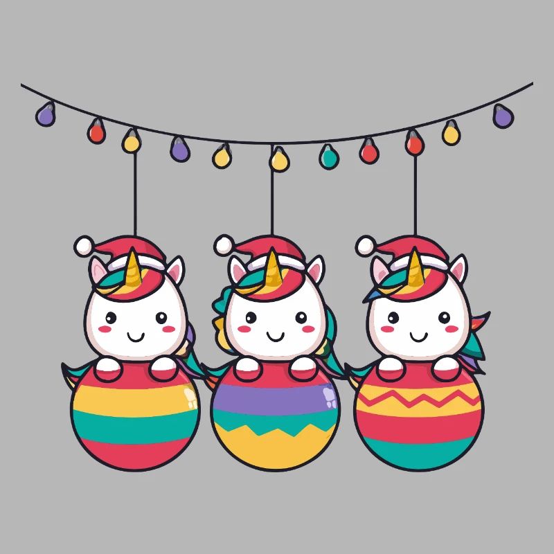 Drei Regenbogen-Einhörner Weihnachten