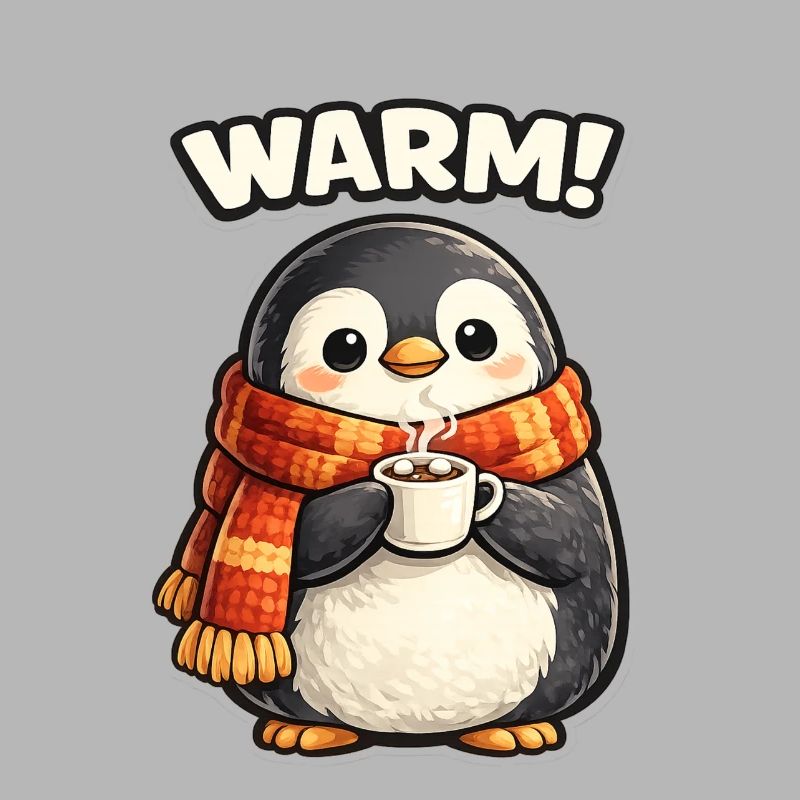 Warming penguin with coffee