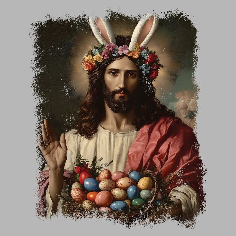 Jesus Christ at Easter with Easter eggs