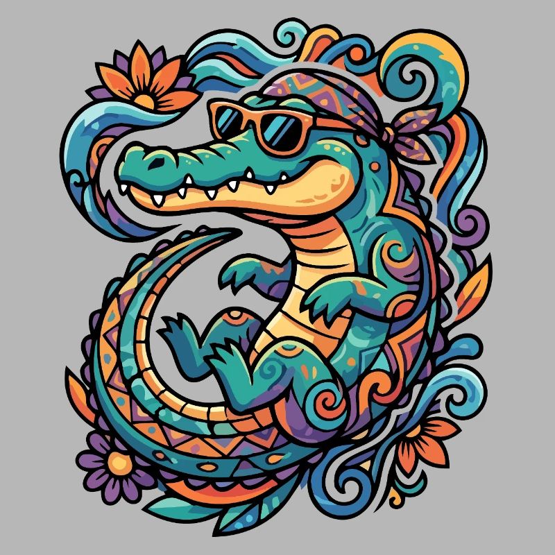 Retro Crocodile Creative Tropics Pattern Summery
