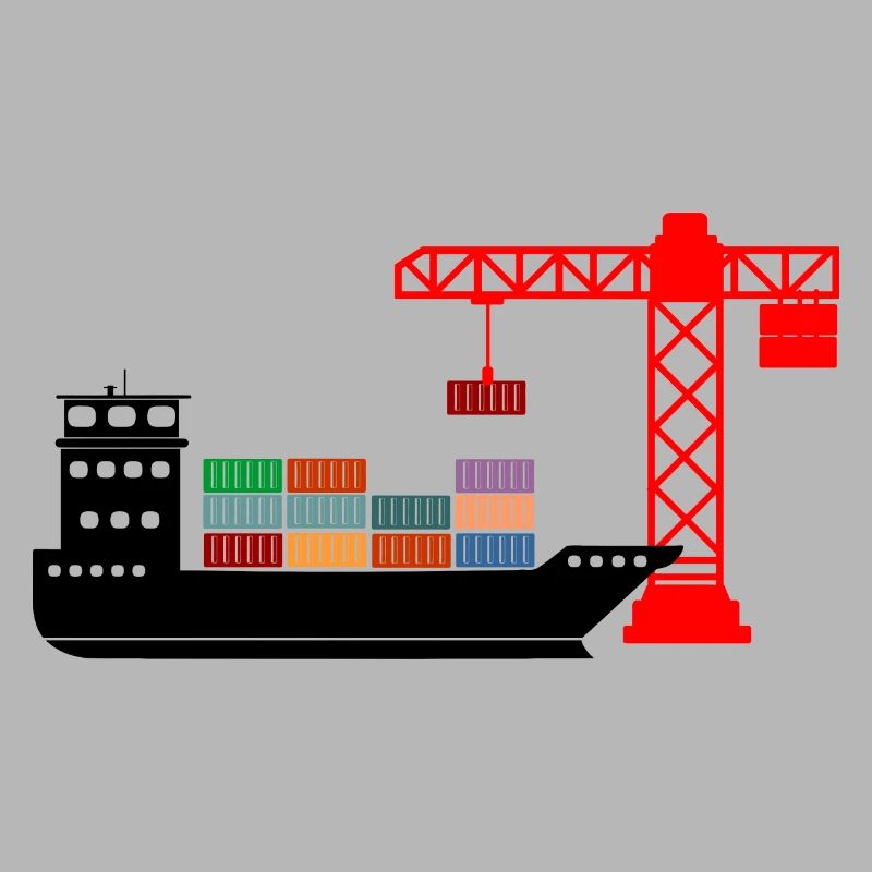 Sea container boat with crane unloading 2