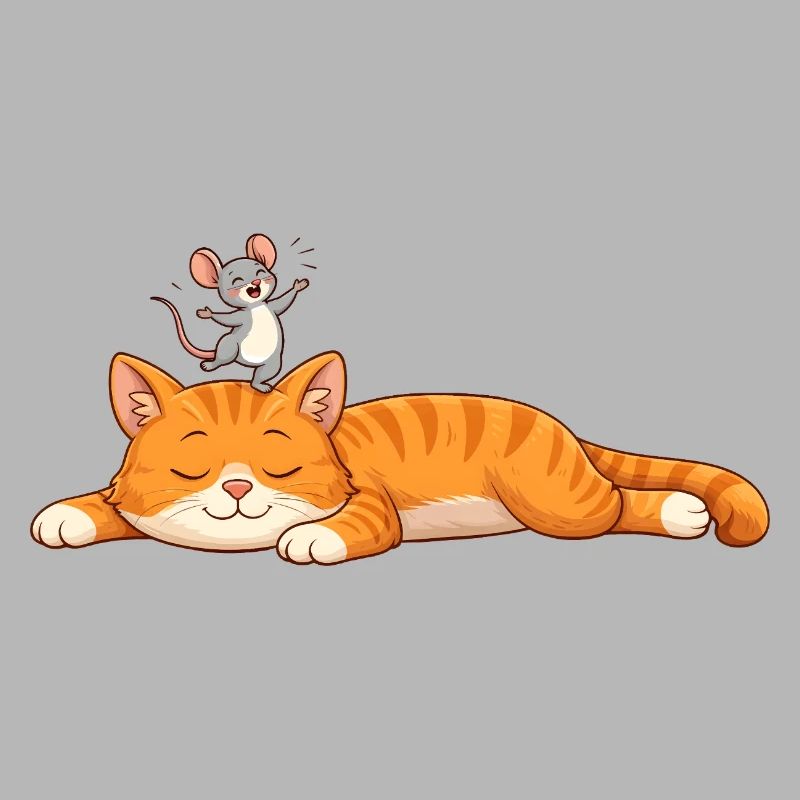 Chat endormi avec souris joyeuse