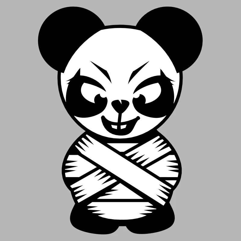 Panda bear with straitjacket and crazy eyes