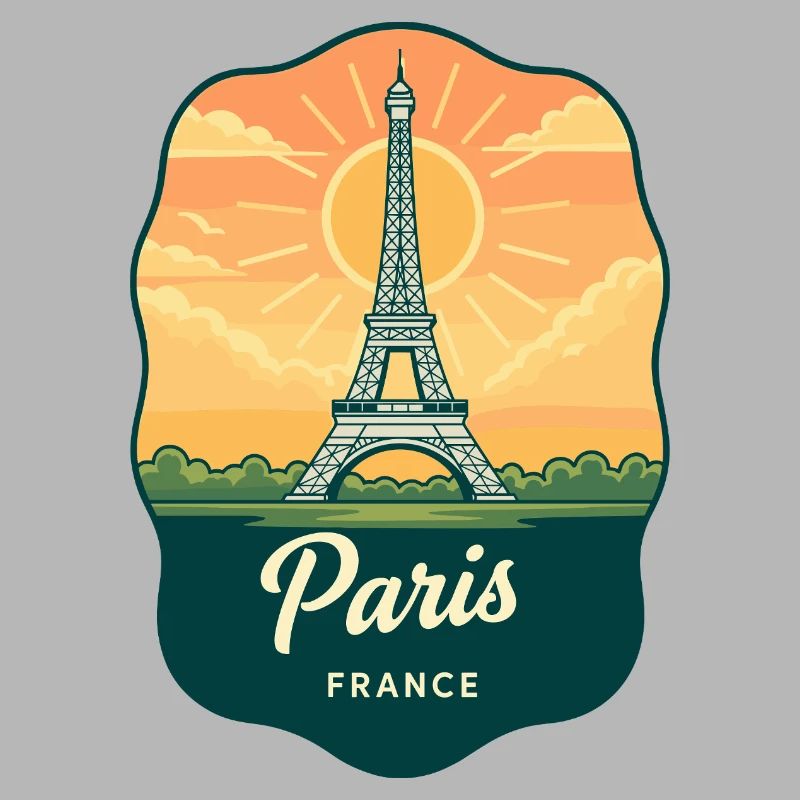 Pariser Eiffelturm Frankreich Retro Sonnenuntergangsabzeichen