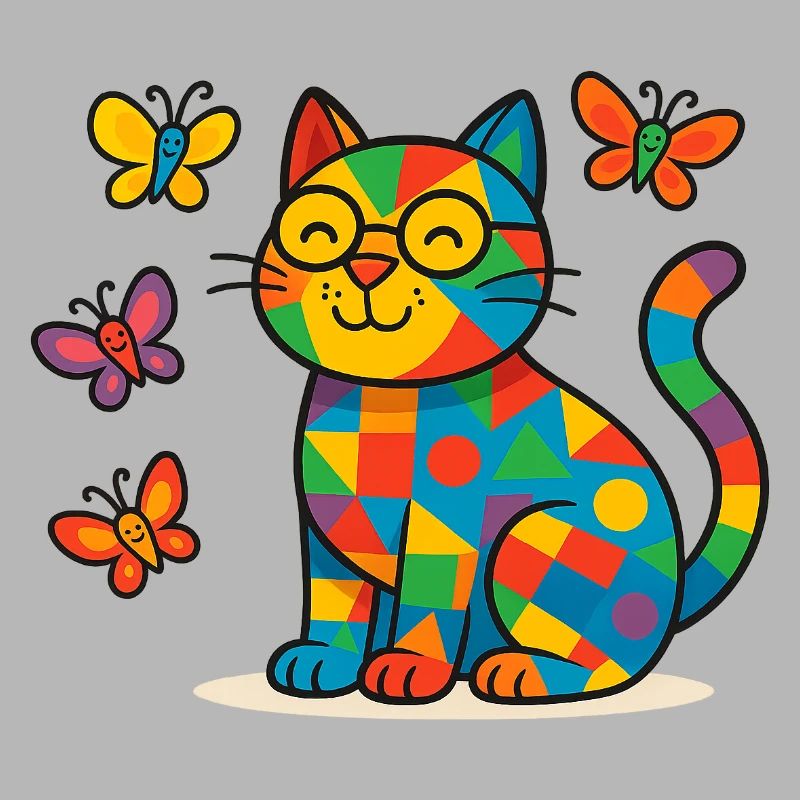 Chat patchwork et papillons