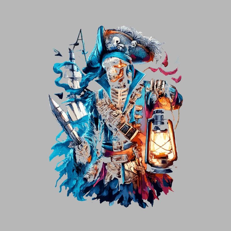 Skeleton pirate in lantern light