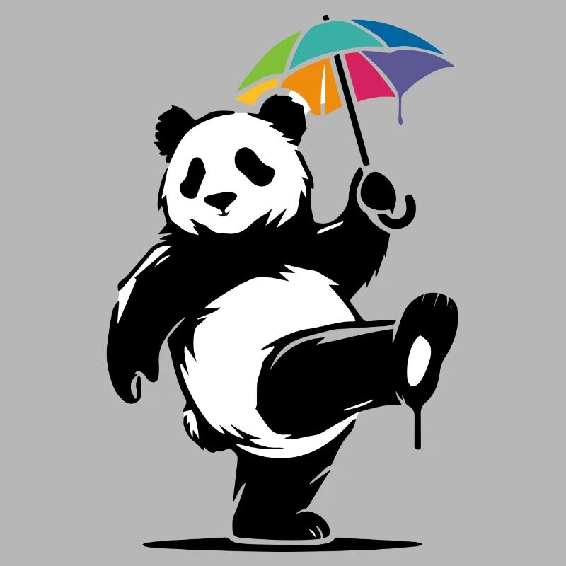 Dancing panda with rainbow umbrella