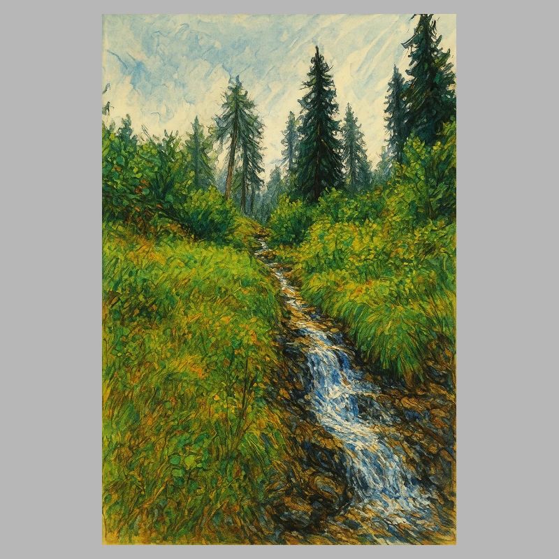 Sketchart Landschaft mit Bächlein in der Schweiz