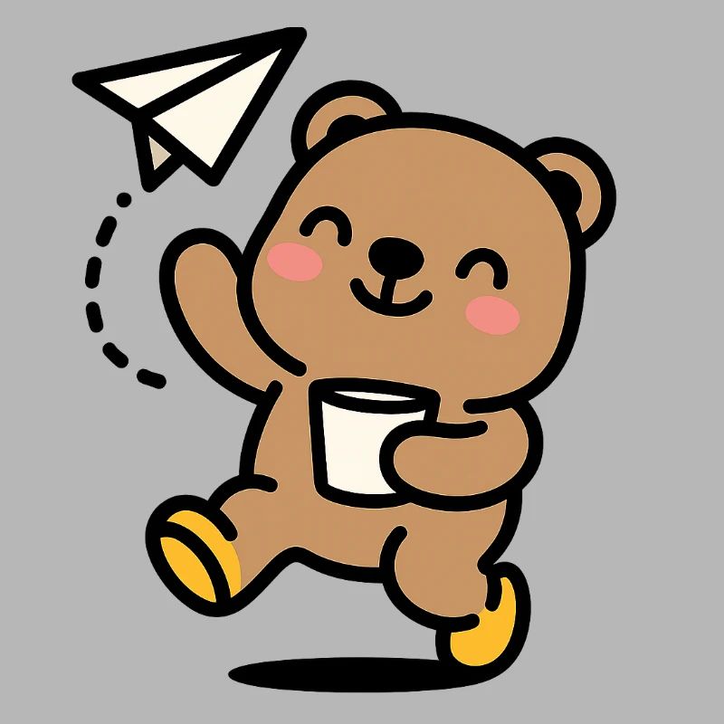 Glücklicher Teddybär mit Papierflieger