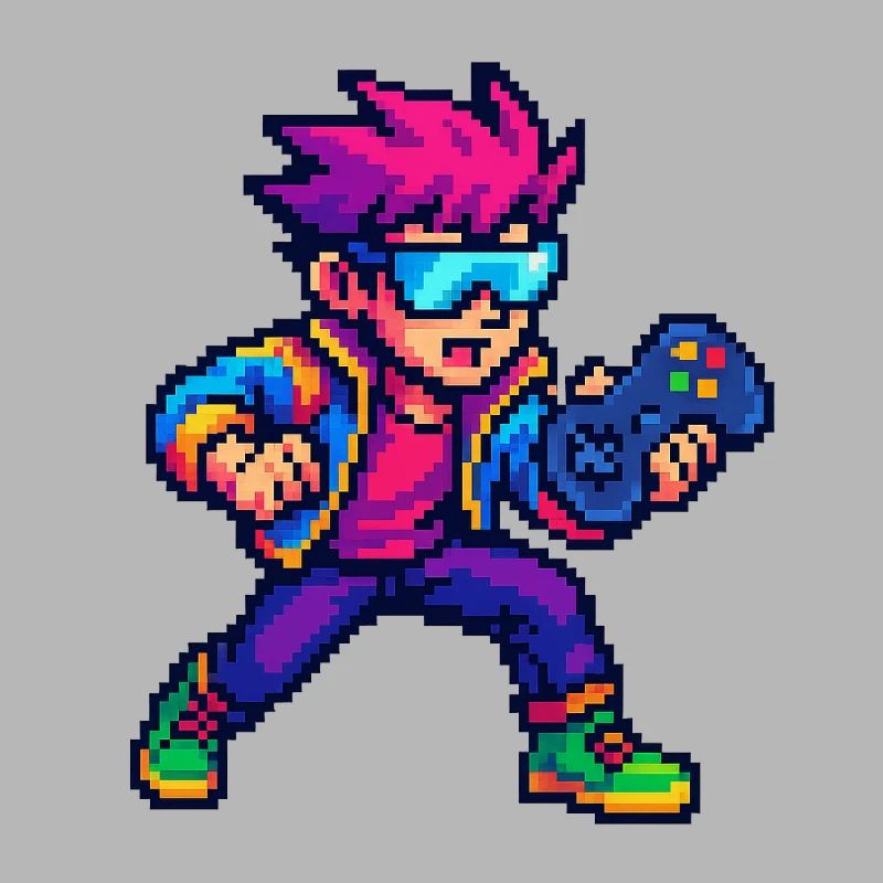 Retro Pixelheld mit Controller