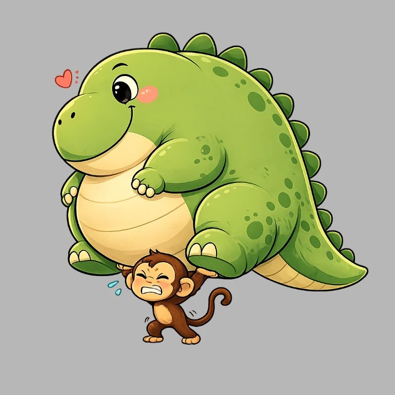 Monkey carrying dinosaur