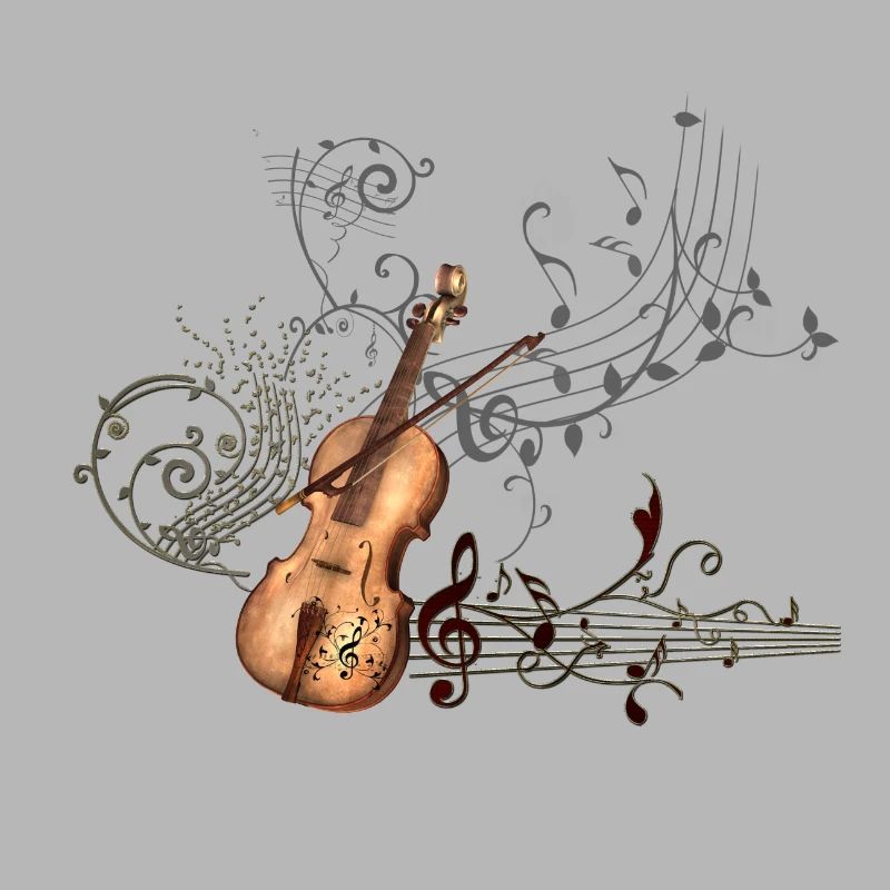 Musique Violon avec clé et éléments floraux
