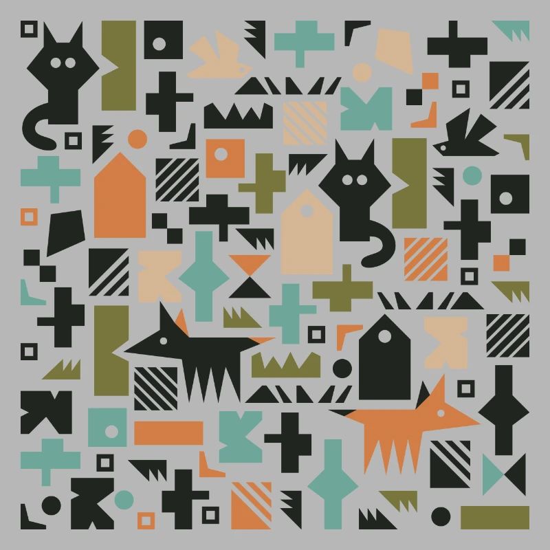 Cat fox bird pattern l multicolour