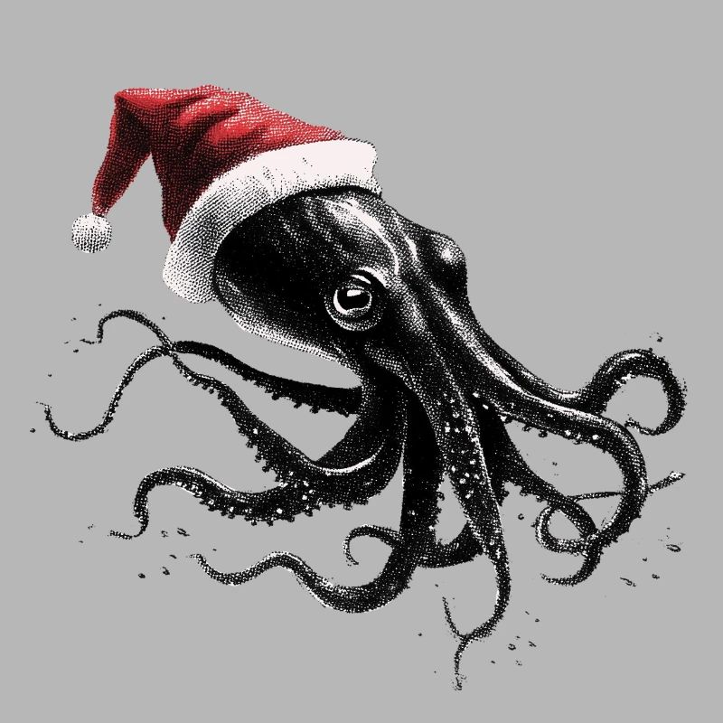 Weihnachtskrake mit Weihnachtsmütze