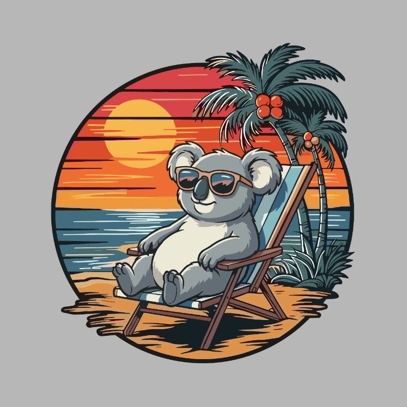 Koala drôle sur la plage Coucher de soleil des vacances d’été