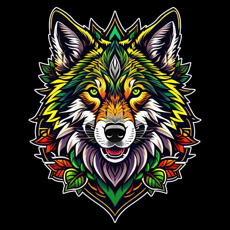 Farbenfrohe Wolfsillustration