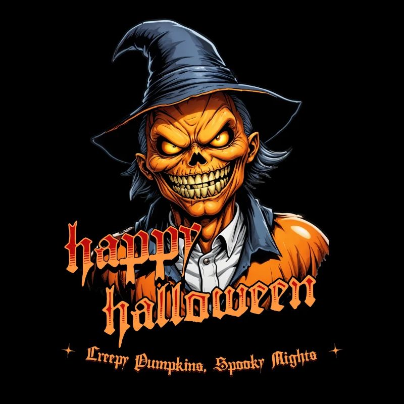 Halloween Pumpkin Head with Witch Hat