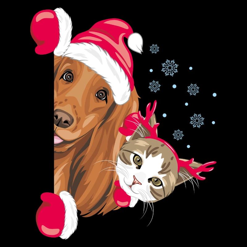 Peeking Santa Cocker Spaniel chien et chat