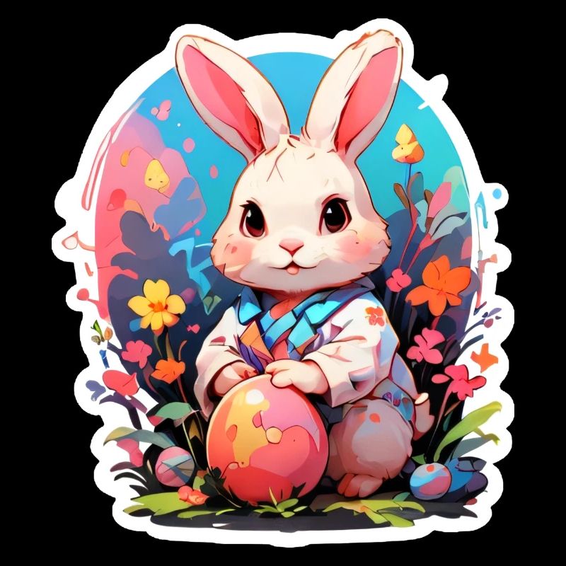 Easter Bunny with Egg and Flowers