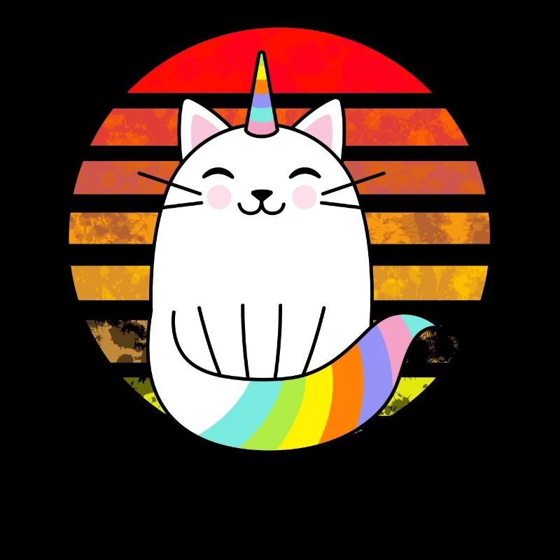 Coucher de soleil arc-en-ciel chat licorne