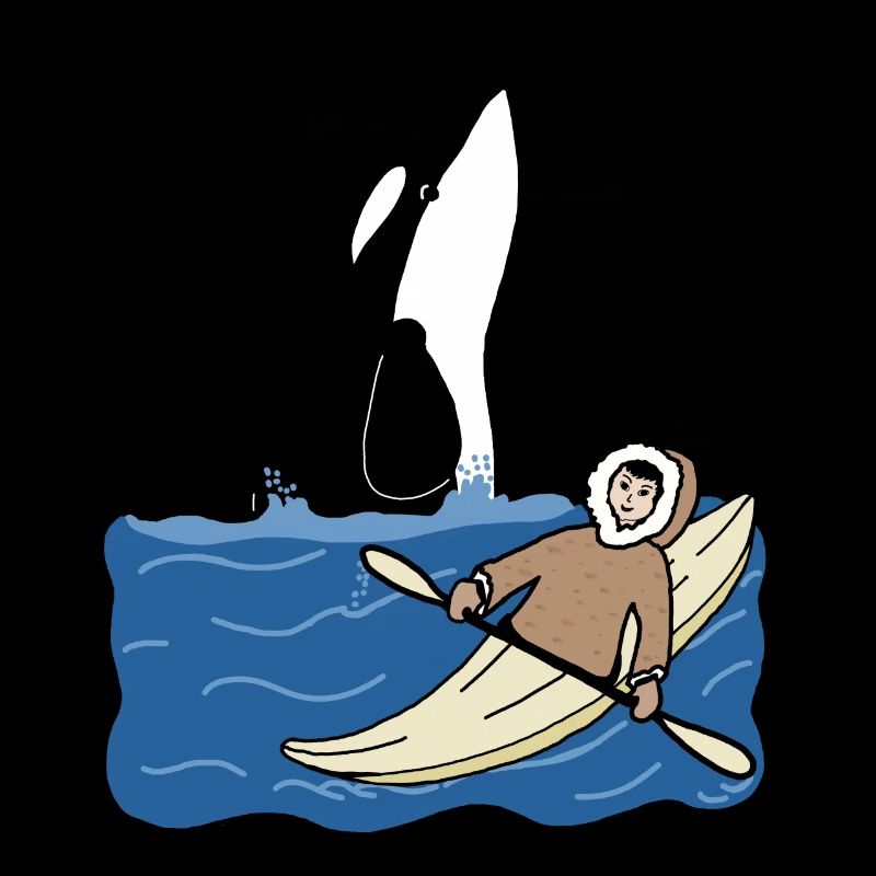 Eskimo child with kayak and orca