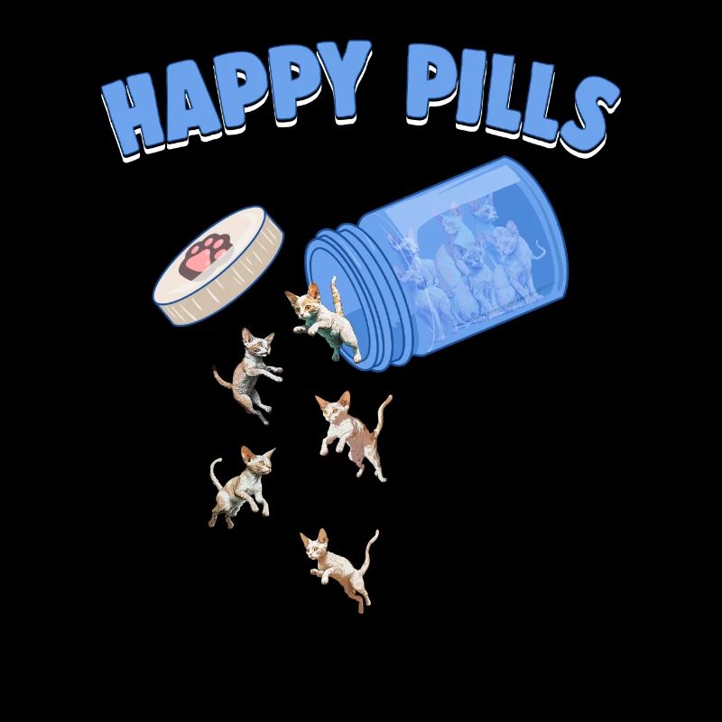 Happy Pills Devon Rex Cat Funny Kitten Lover