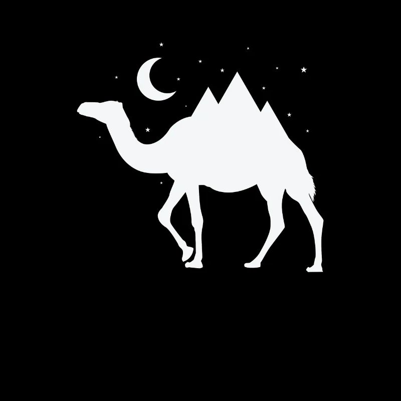 Kamel mit Bergen als Höcker bei Nacht