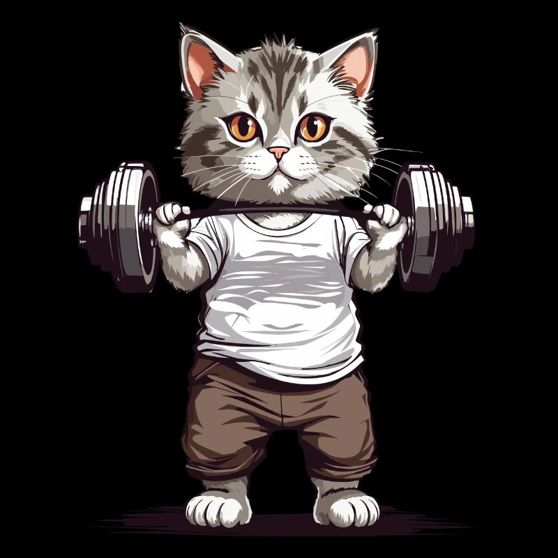 Drôle de chat de musculation avec conception d’haltères