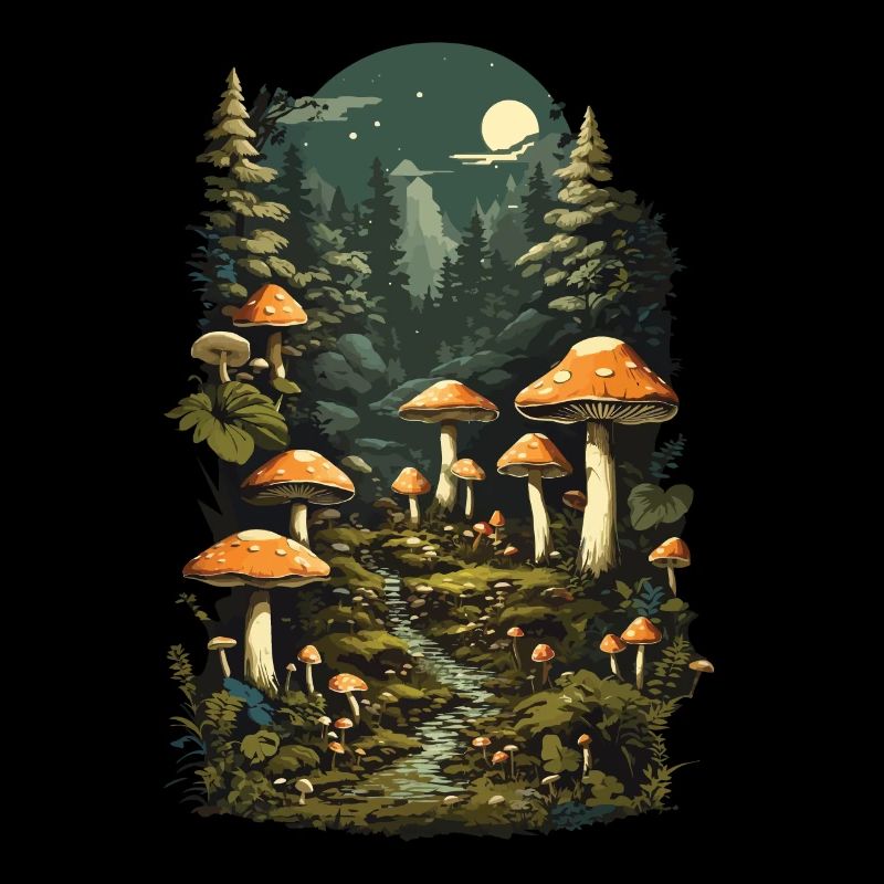 Magic mushroom night un design de cueilleur de champignons rétro