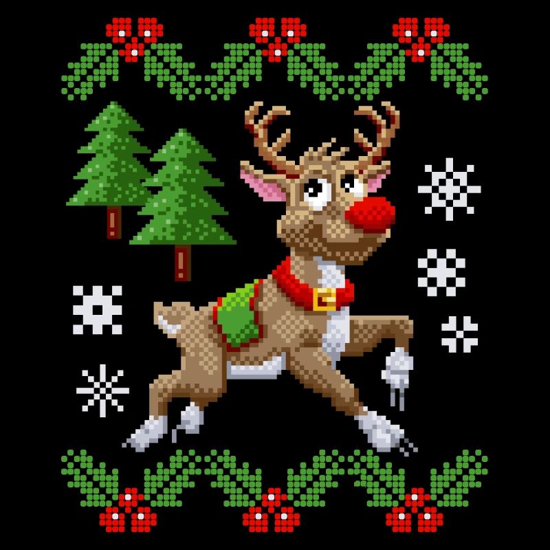 Pixel renne, pull moche, Noël pixel art