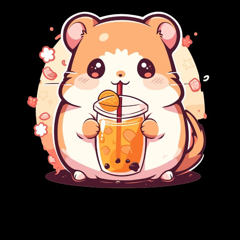Kawaii Hamster Drinks Boba Bubble Tea Chibi