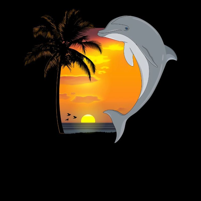 Dolphin Beach Palm Tree Coucher De Soleil